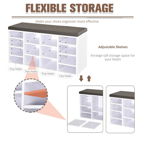 HOMCOM Multi-Storage Shoe Rack w/ 14 Compartments Cushion Moving Shelves Solid Frame Foot Pads Home Office Tidy Organisation Boots Trainers White