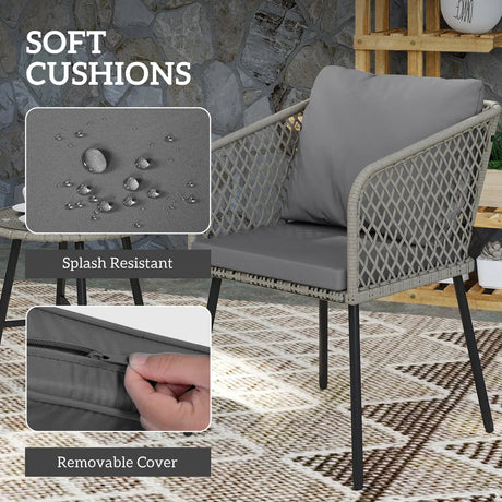 Outsunny Three-Piece Cut-Out Rattan Chair and Table Set - Grey
