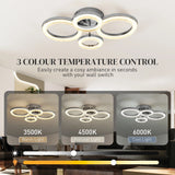 HOMCOM LED Ceiling Light, Modern 4 Rings Ceiling Lamp with Wall Switch Control, 40W 4350lm Flush Mount Ceiling Light with 3500K/4500K/6000K Colour Temperatures for Living Room, Bedroom, Silver Tone