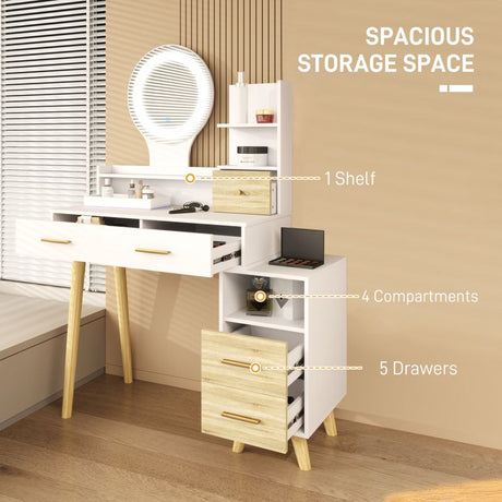 HOMCOM Elegant Dressing Table, with Storage - White