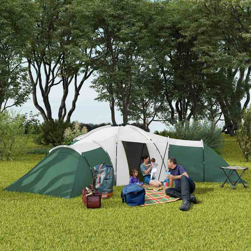 Outsunny 6-9 Man Tent with Bedrooms and Living Room, Accessories Included, Green