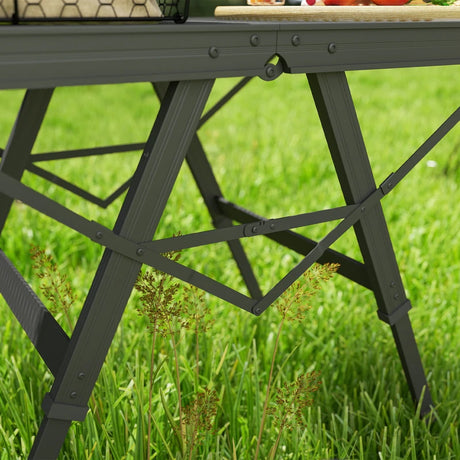 Outsunny 3 ft Folding Camping Table w/ Adjustable Heights, Outdoor Folding Picnic Table with Metal Mesh Desktop & Aluminium Legs, Portable Lightweight BBQ Table for Picnic, Garden, Party, Black