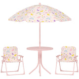 AIYAPLAY 4-Piece Kids Garden Table and Chair Set with Adjustable Parasol, Folding Chairs, Table, Rainbow Pattern, Pink