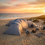 Outsunny 6-9 Man Large Tunnel Tent with 3 Bedrooms, Living Area and Porch, Stand-up Camping Tent, Portable with Bag, Light Grey