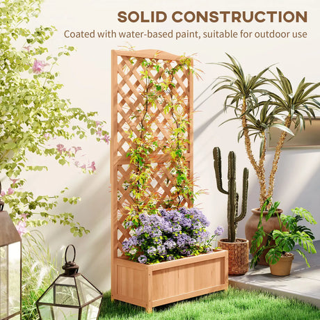 Outsunny Wooden Planter with Trellis, Freestanding Raised Bed for Garden with Lattice, Outdoor Planter Box for Climbing Plants, Vines, Flowers, 76 x 36 x 170 cm, Natural