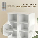 HOMCOM Set of 2 CD Media Display Shelf Unit Tower Rack with Adjustable Shelves, High Gloss White