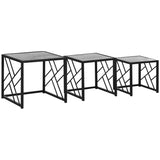 HOMCOM Nesting Coffee Tables, Set of 3 Square Side Tables with Black Metal Frame, for Living Room, Bedroom and Office, Grey