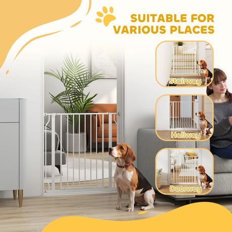 PawHut Extra Wide Dog Safety Gate, with Door Pressure, for Doorways, Hallways, Staircases - White