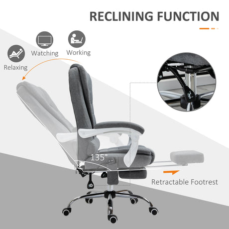 Vinsetto Heated 6 Points Vibration Massage Executive Office Chair Adjustable Swivel Ergonomic High Back Desk Chair Recliner with Footrest Grey