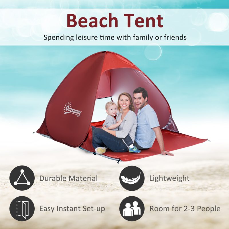 Outsunny Pop-up Portable Beach Tent-Red