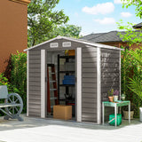 Outsunny 7 x 4ft Garden Shed, Easy to Assemble, Upgraded Galvanised Steel Frame with Foundation Kit, Double Doors with Lock, Outdoor Metal Shed with Vents and Gloves, Garden Storage Shed, Light Grey