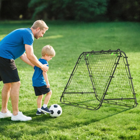 HOMCOM Double Sided Football Rebounder Net, Football Rebound Goal with Five Adjustable Angles, Black
