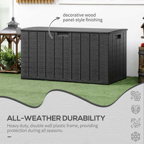 Outsunny 336 Litre Extra Large Outdoor Garden Storage Box, Water-resistant Heavy Duty Double Wall Plastic Container, Garden Furniture Organizer, Deck Cushion Chest with Wheels and Handles, Black