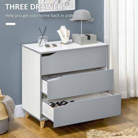 HOMCOM Bedroom Furniture Set, Wardrobe with Hanging Rail, 3 Drawer Chest of Drawers, Bedside Table with Drawer, Grey and White