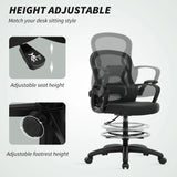 Vinsetto Drafting Chair with Adjustable Footrest, Ergonomic Mesh Office Chair with Lumbar Support, Adjustable Height for Standing Desk, Black