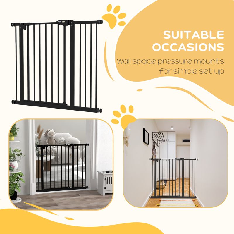 PawHut Metal 74-94cm Wide Adjustable Dog Gate Black