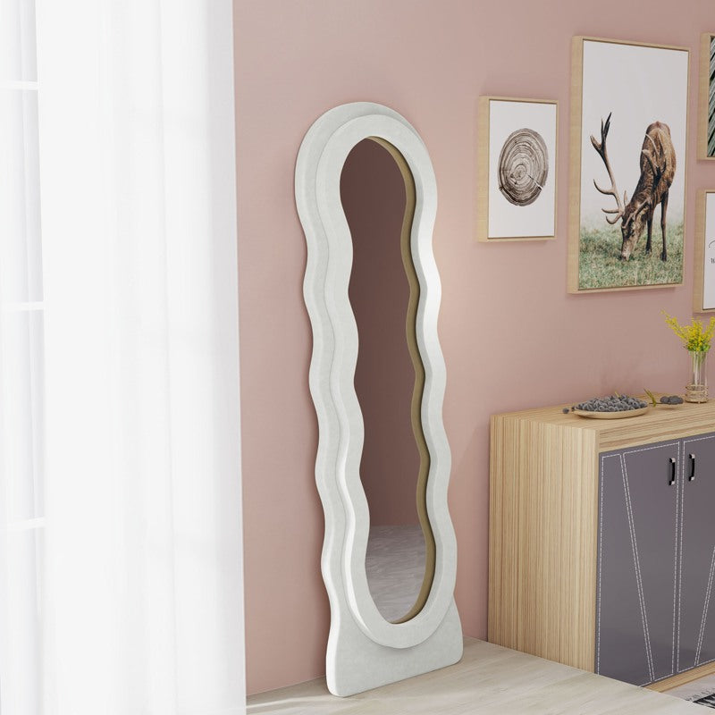 HOMCOM Wavy Velvet-Feel Full Length Mirror - White