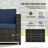Outsunny 3 Seater Rattan Sofa All-Weather Wicker Weave Metal Frame Chair with Fire Resistant Cushio-Dark Blue