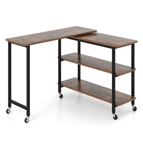 360 Free Rotating Sofa Side Table with Swivel and Sliding Tabletop-Rustic Brown