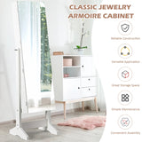 Standing Jewelry Armoire Cabinet with Full Length Mirror-White