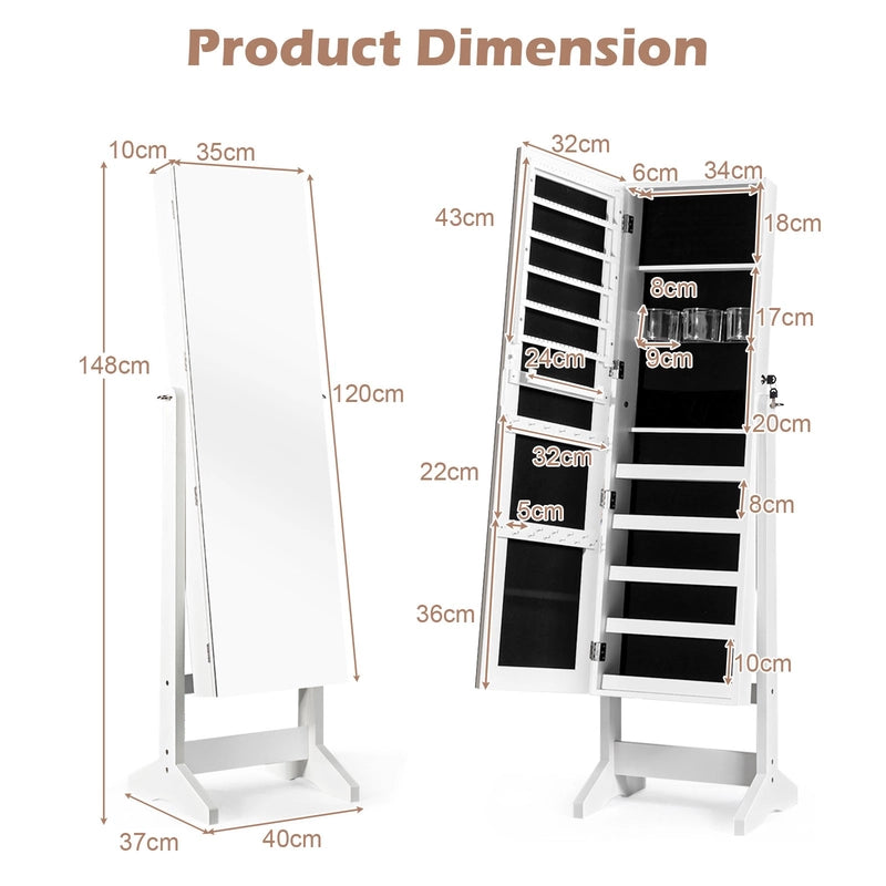 Standing Jewelry Armoire Cabinet with Full Length Mirror-White