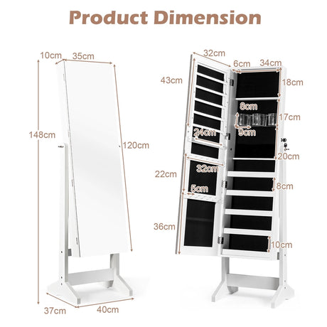 Standing Jewelry Armoire Cabinet with Full Length Mirror-White