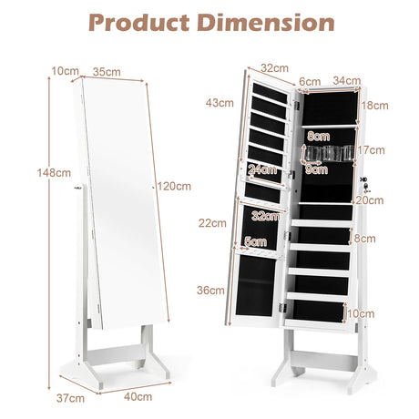Standing Jewelry Armoire Cabinet with Full Length Mirror-White