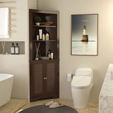 Free Standing Tall Bathroom Corner Storage Cabinet with 3 Shelves-Brown