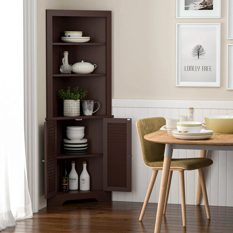 Free Standing Tall Bathroom Corner Storage Cabinet with 3 Shelves-Brown
