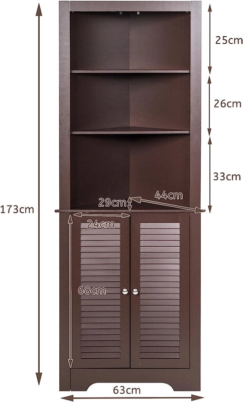 Free Standing Tall Bathroom Corner Storage Cabinet with 3 Shelves-Brown