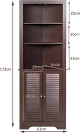 Free Standing Tall Bathroom Corner Storage Cabinet with 3 Shelves-Brown