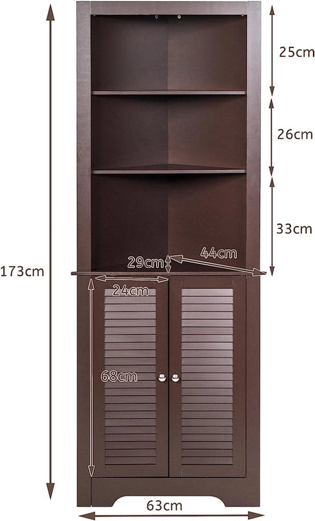 Free Standing Tall Bathroom Corner Storage Cabinet with 3 Shelves-Brown