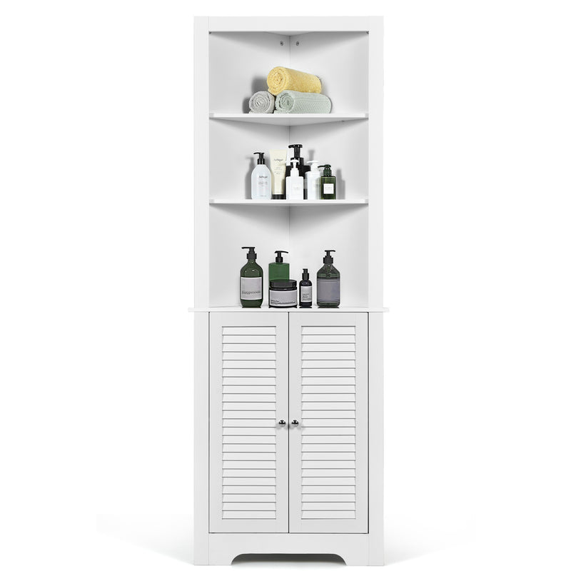 Free Standing Tall Bathroom Corner Storage Cabinet with 3 Shelves-White