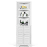 Free Standing Tall Bathroom Corner Storage Cabinet with 3 Shelves-White