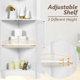 Free Standing Tall Bathroom Corner Storage Cabinet with 3 Shelves-White