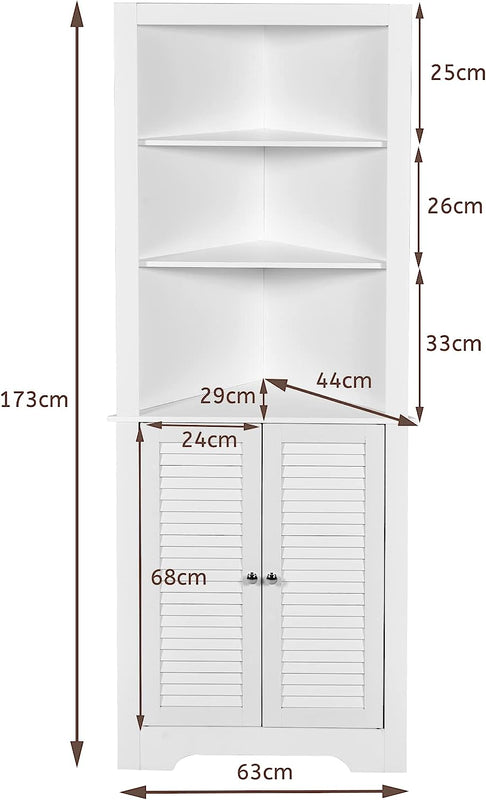 Free Standing Tall Bathroom Corner Storage Cabinet with 3 Shelves-White
