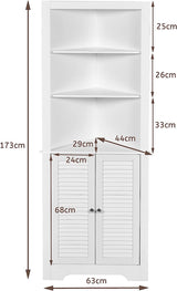Free Standing Tall Bathroom Corner Storage Cabinet with 3 Shelves-White
