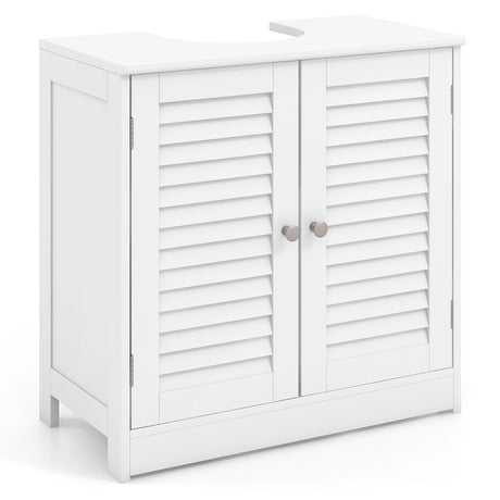 Freestanding Bathroom Vanity Cabinet with 2 Shutter Doors and U-Shape Cut-Out-White