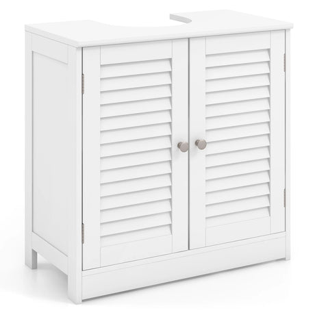 Freestanding Bathroom Vanity Cabinet with 2 Shutter Doors and U-Shape Cut-Out-White