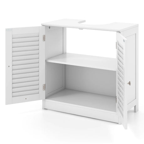Freestanding Bathroom Vanity Cabinet with 2 Shutter Doors and U-Shape Cut-Out-White