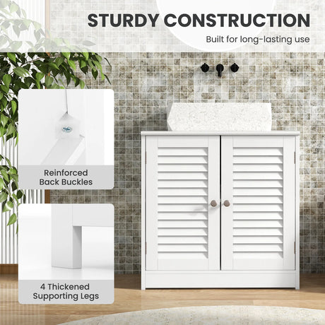 Freestanding Bathroom Vanity Cabinet with 2 Shutter Doors and U-Shape Cut-Out-White