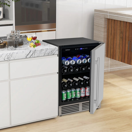 Freestanding Beverage Refrigerator 190 Cans Built-in Cooler-Silver