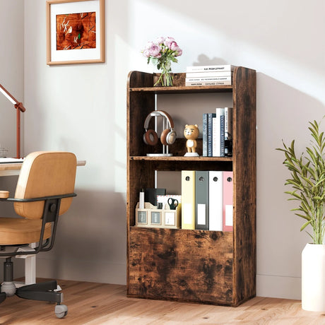 Bookcase with drawer, standing shelf with 2 compartments, office shelf made of wood, 55 x 29 x 105 cm, rustic brown