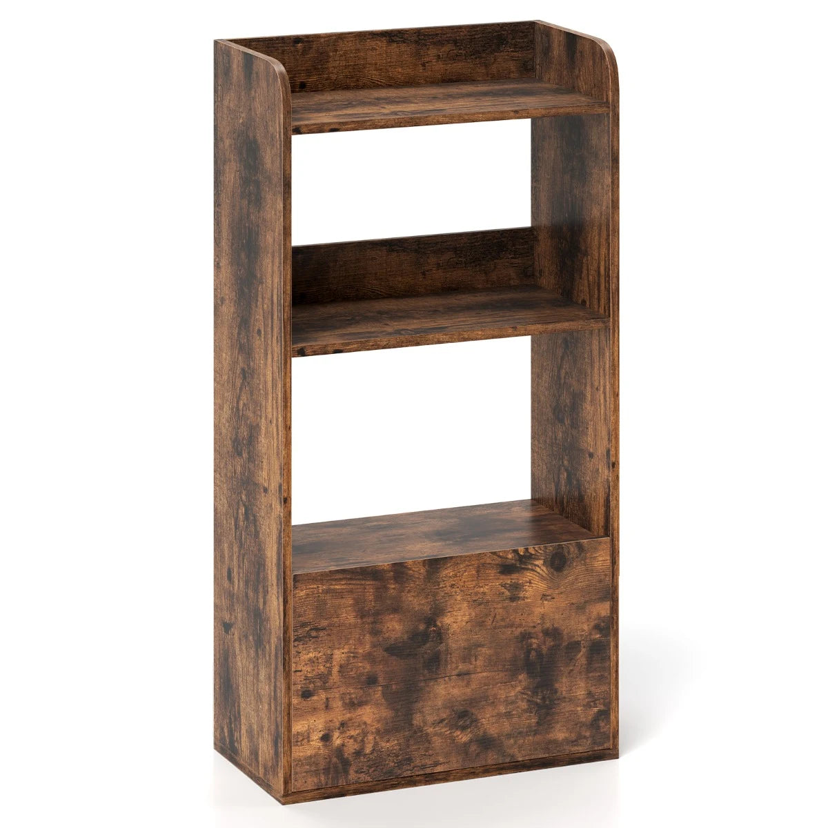Bookcase with drawer, standing shelf with 2 compartments, office shelf made of wood, 55 x 29 x 105 cm, rustic brown