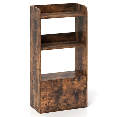 Bookcase with drawer, standing shelf with 2 compartments, office shelf made of wood, 55 x 29 x 105 cm, rustic brown