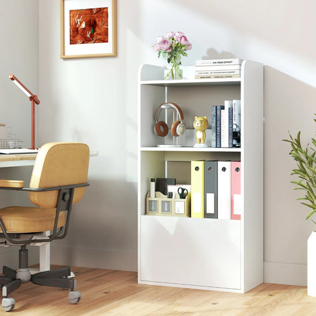 Bookcase with drawer, standing shelf with 2 compartments, wooden office shelf 55 x 29 x 105 cm, white