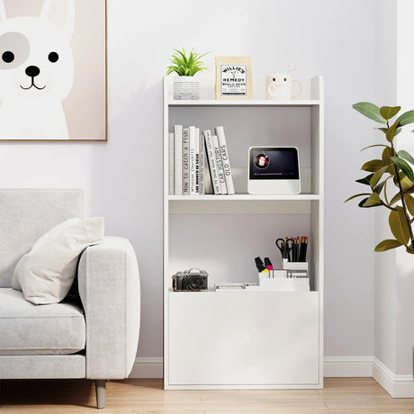 Bookcase with drawer, standing shelf with 2 compartments, wooden office shelf 55 x 29 x 105 cm, white