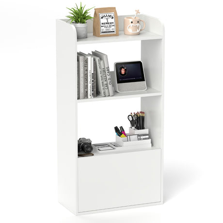 Bookcase with drawer, standing shelf with 2 compartments, wooden office shelf 55 x 29 x 105 cm, white