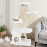 165cm Wooden Scratching Post with 4 Warm Lying Areas &amp; Cat Cave &amp; Sisal Posts Cat Tree White