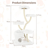165cm Wooden Scratching Post with 4 Warm Lying Areas &amp; Cat Cave &amp; Sisal Posts Cat Tree White